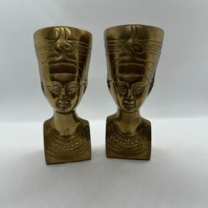 Vintage Solid‎ Brass Egyptian Pharaoh Tutankhamun Pair of 2 Egypt